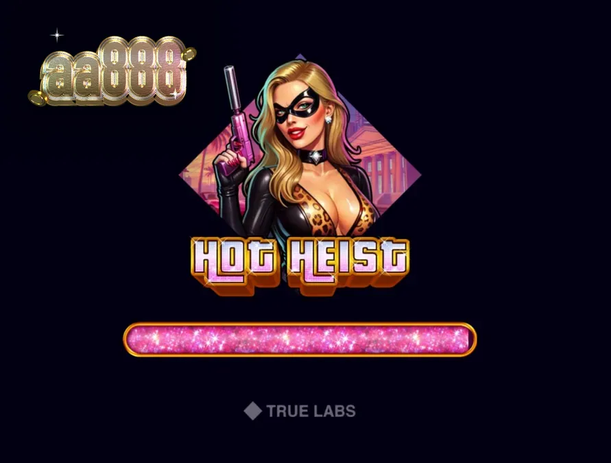 Interface neon estilizada do jogo de caça-níqueis Hot Heist com elementos de espionagem